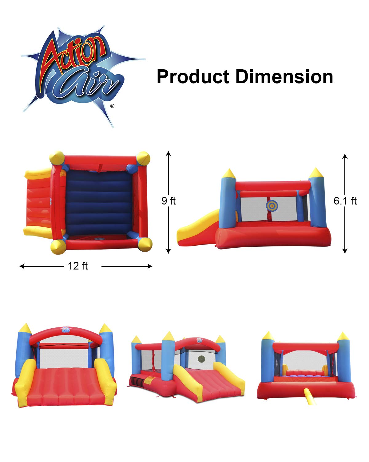 ACTION AIR [Updated Version] Bounce House, Inflatable Bouncer with Air Blower, Jumping Castle with Slide, Family Backyard Bouncy Castle, Durable Sewn with Extra Thick Material, Idea for Kids (C-9745) Action air