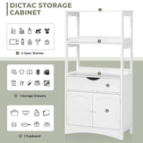 DICTAC Kitchen Pantry Storage Cabinets with Shelves,Drawer and Doors,Microwave Cart with Storage,Freestanding Floor Sideboard Cabinet with Microwave Space,Bookshelf,Display Unit for Home,White DICTAC