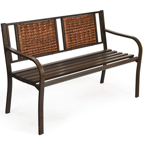 S AFSTAR Outdoor Garden Bench, Brown, Iron, Metal, Polyethylene, Rattan, 50.5 in Width, 2 Adults S AFSTAR