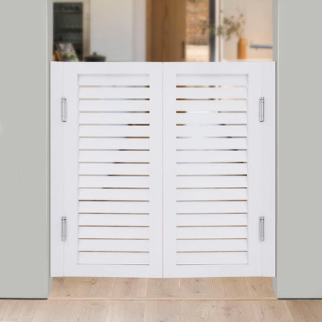Undercat Swinging Door Cafe Doors, Solid Wood Partition Door, Two-Way Saloon Doors, Half-Waist Dividing Doors for Hallway Porch Kitchen Bar Pub Entrance Partition, 33.46 * 35.43 in, White Undercat