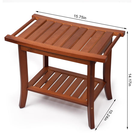 Teak Shower Bench,22'' Solid Wood Shower Stool with Storage Shelf & Handle,Waterproof Shower Bench Seat for Bathroom, Indoor & Outdoor Use Graceware