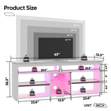 Bestier TV Stand for 65/70 inch TV, Tall Entertainment Center with 2 Led Lights, Gaming TV Console with Storage for PS5, Modern TV Cabinet for Bedroom, Living Room, White Marble Bestier