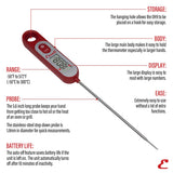 Escali Long Stem Digital Thermometer for Meat, Frying, Cooking, Candy and Kitchen Use, Extra Long 5.6-Inch Probe, Red Escali