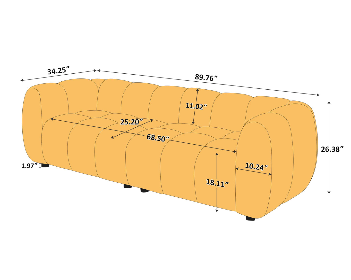 VANOMi 89" Oversized Boucle Sofa Couch, Modern Upholstered Tufted Cloud Couch, Deep Seat Boucle Sofa,Cozy Modern 3 Seater Couch for Living Room, Bedroom, Apartment