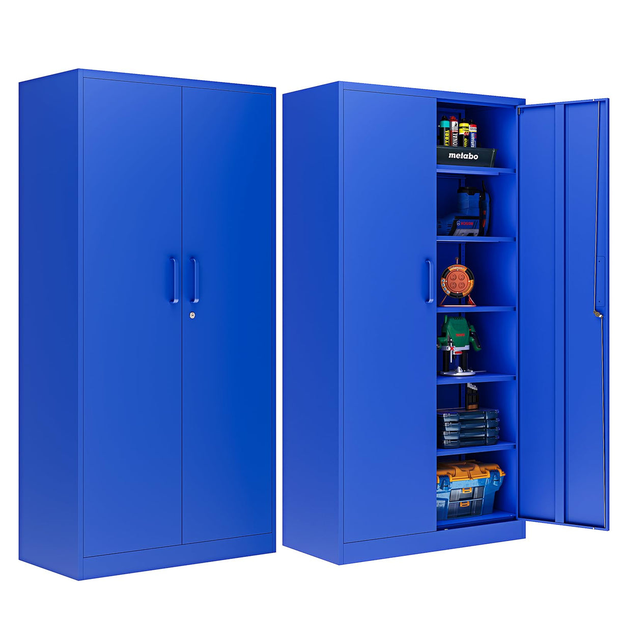 ZAOUS Metal Storage Cabinet with Lock，71'' Garage Storage Cabinet with 5 Adjustable Shelves, Tall Tool Cabinets for Garage, Home, Office, Gym, School, Blue ZAOUS