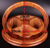 DSKMED Handmade Wood Carving Fruit Plate -Wooden Fruit Basket, Foldable Bamboo Dried Fruit Basket Collapsible Bread Nuts Baskets, (C) DSKMED
