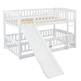 Bellemave Bunk Bed Twin Over Twin with Slide and Stairs, Twin Bunk Bed for Kids, Girls, Boys, Floor Bunk beds with Fence and Door, White Bellemave