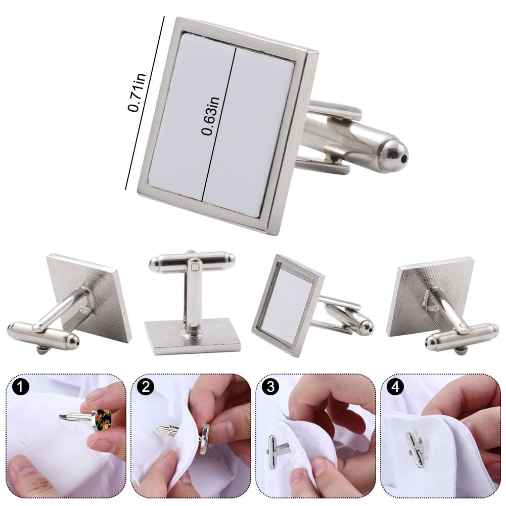 BAOZOON 12 Pcs Sublimation Metal Cufflink Blanks Heat Transfer Cuff Buttons Sublimation Blank DIY Shirt Cuff Links for Wedding Business and Daily Wear(Square) BAOZOON