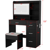 Viaozutis Vanity Desk with a Mirror and Lights，with Chair and Four Drawers, Three Adjustable Lighting Modes，with Power Outlet and Sliding LED Mirror,Bedroom Vanity Desk (Black) Viaozutis