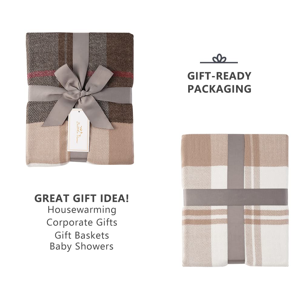 BATTILO HOME Brown Plaid Throw Blanket for Couch - Fall Plaid Blanket Buffalo Plaid Blankets - Lightweight Farmhouse Outdoor Throw Blankets for Bed, Sofa (50"x60", Coffee) BATTILO HOME