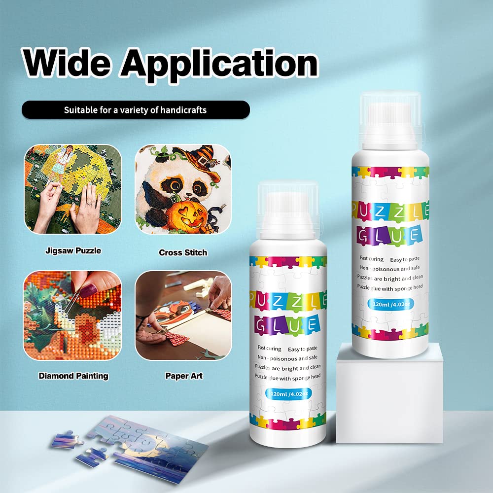 Puzzle Glue, Clear with Sponge Applicator, Quick Dry, Easy to Apply Puzzle Glue and Frame, Puzzle Saver Glue for 1000/1500/3000 Pieces Jigsaw Puzzles Glue 【Total 2 Bottles - 240ML（8oz）】 GRLELOU