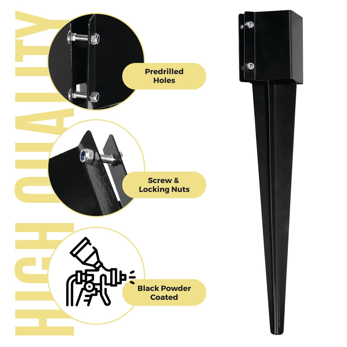 WIMART Fence Post Anchor - Heavy Duty Metal 4''x4'' Ground Spike for Fence, Mailbox, Bird Feeder, Decking... with Black Powder Coating (Set of 8) WIMART