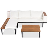 Modern Acacia Wood Patio Furniture Set with Removable Cushions, Coffee Table and Side Table, Outdoor L-Shaped Conversation Sectional Sofa for Backyard, Porch (Beige/L2) CKLMMC