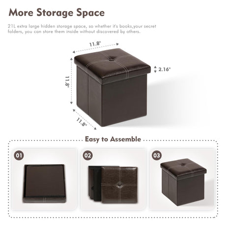 B FSOBEIIALEO Folding Storage Ottoman Cube, Faux Leather Footrest Seat Coffee Table, Brown 11.8"x11.8"x11.8" B FSOBEIIALEO