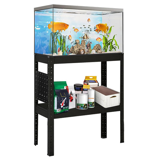 20 Gallon Fish Tank Stand, Metal Aquarium Rack for Fish Tank, Reptile Tank Stand with Cabinet, Length and Height Adjustable, Bookshelf & Storage Shelves with Pegboards for Home Office (2 tier/22.4in)