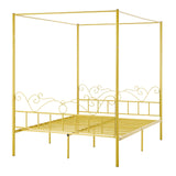VEVOR Canopy Bed Frame Queen Size, Metal Canopy Bed with Minimalist Headboard & Four Posters Design, Heavy Duty Steel Slats Support, Underbed Storage Space, No Box Spring Needed, Easy Assembly, Gold VEVOR
