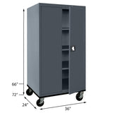 Sandusky Lee TA3R362466-02 Transport Series Metal Storage Cabinet with Wheels, Adjustable Shelves, 200lb Capacity, 24" Depth x 36" Width x 72" Height, Charcoal Sandusky