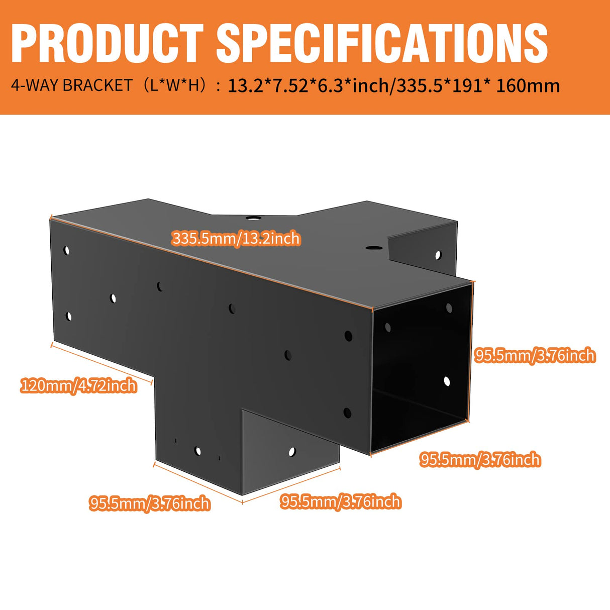 Woodworks Pergola pergola Brackets 4-Way Right Angle Corner Bracket DIY Elevated Wood Stand 2PACK with Screws for 4x4 (Actual: 3.5x3.5 Inch) Lumber Pergola Gazebo Likeem