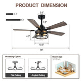 Curve Curio 46 Inch Farmhouse Ceiling Fan with Light and Remote Black Industrial Ceiling Fan Quiet and Reversible DC Motor Rustic Caged Chandelier Fan for Living Room Bedroom Patio Curve Curio
