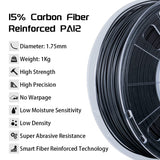 R QIDI TECHNOLOGY PA12-CF Nylon Filament 1.75 Black, Carbon Fiber Nylon Filament 1.75mm 1Kg Spool 3D Printer Filament, High Strength, High Precision, No Warpage, Low Moisture Sensitivity R QIDI TECHNOLOGY