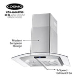 COSMO COS-668AS750 30 in. Vista Collection 380 CFM Ducted Wall Mount Range Hood, Touch Controls, LED Lights, Stainless Steel COSMO