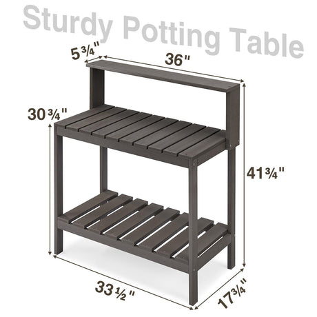 Psilvam Outdoor Poly Lumber Potting Bench, Polystyrene Garden Table with Storage Shelves, All-Weather Patio Work Station for Gardening(Grey) Psilvam