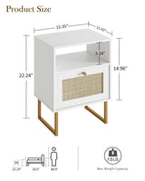 Acodaiuy Rattan Nightstand, Boho Night Stand Wood Farmhouse Bedside Table with Storage, End Side Accent Table for Bedroom,Living Room,White Acodaiuy