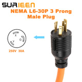 NEMA L6-30P to 6-50R Adaptor Welder Dryer EV Charger Power Cord Adapter Connector, 30Amp to 50Amp Heavy Duty Adapter STW 10AWG 250V 1.5FT SURIEEN