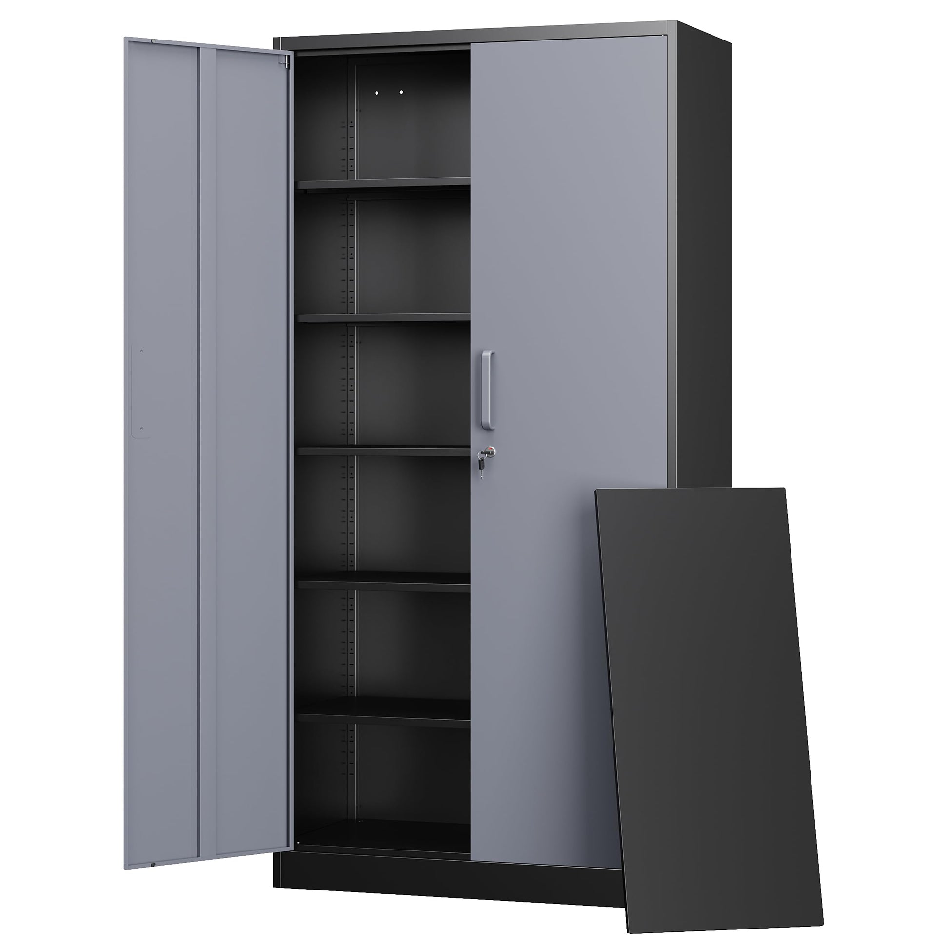 Letaya Metal Storage Cabinet with Lock Door and 5 Shelves,6 Tier Steel Garage Tool Cabinet for Home Office Utility Room 72" H X 36" W X18 D (Black gray) - WoodArtSupply