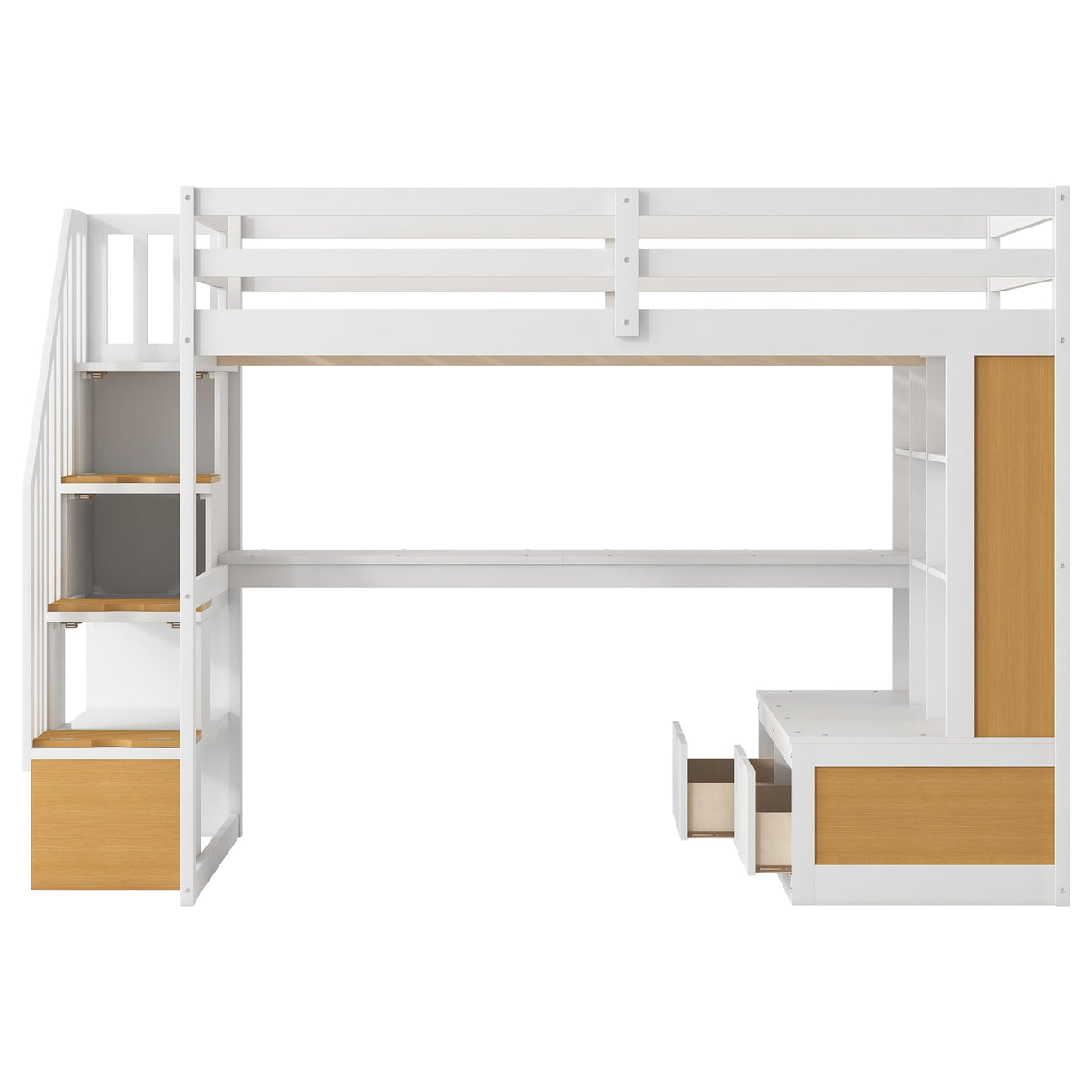 Harper & Bright Designs Natural Full Loft Bed with Desk, Stairs, and Storage Solutions for Kids and Teens Harper & Bright Designs