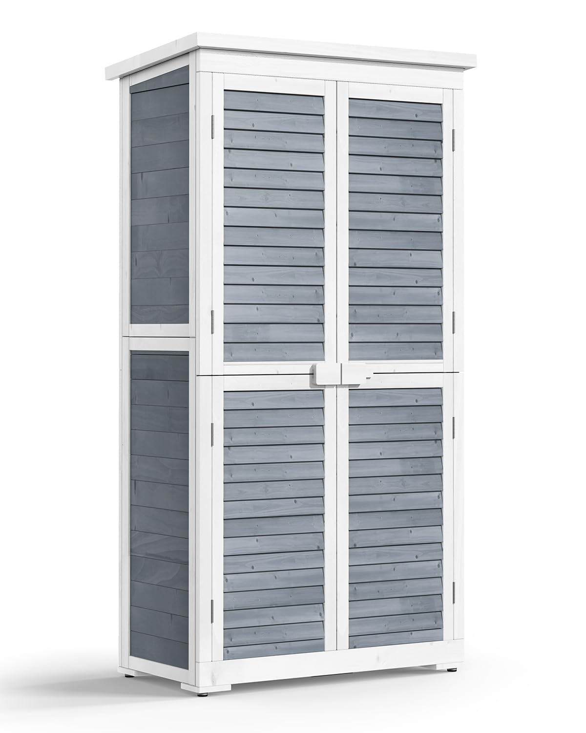 Bealife 63.2" Outdoor Storage Cabinet with Double Doors, Lockable Vertical Storage Shed with 3 Shelves Organizer, Waterproof Fir Wood Tool Closet Shed for Garden, Backyard, Patio, and Lawn -Grey Bealife