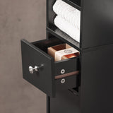 Haotian BZR34-SCH, Black Bathroom Tall Cabinet with 1 Drawer, 2 Doors and Adjustable Shelves, Bathroom Shelf, 7.87 x 7.87 x 70.87 Bathroom Tall Cabinet Cupboard Haotian