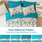DHSFKBE Boho Comforter Set Twin - 5 Pieces Bed in a Bag Floral Medallions Design, Bohemian Comforter Set with Sheets, Soft Microfiber Complete Bedding Sets All Season (Teal Blue, Twin) DHSFKBE