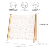 3 Sprouts Recycled Fabric Kids Bookshelf – 4-Tier Sling Book Rack Organizer - Nursery Room Playroom Classroom Wooden Book Shelves - Kid Bookcase Wood Storage Shelf for Toddler Age 3+ - Terrazzo Cream 3 Sprouts