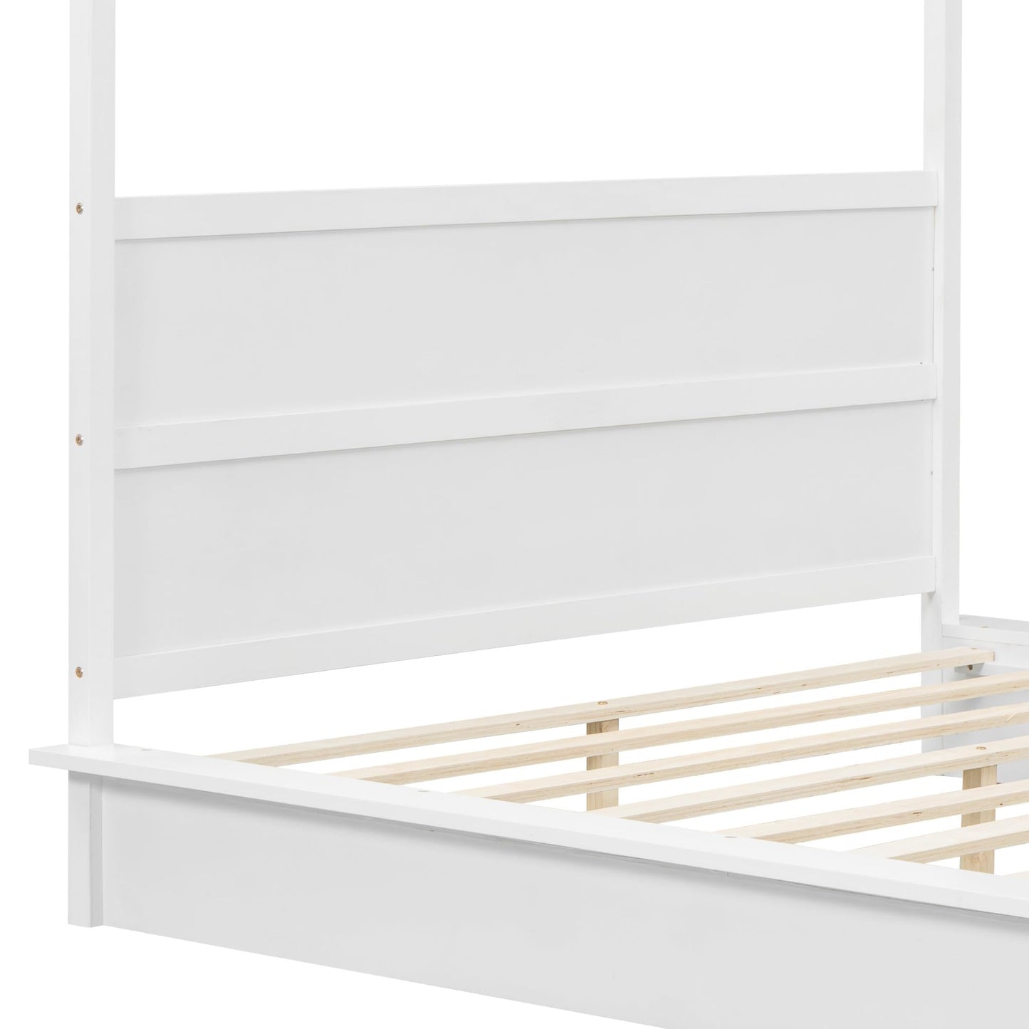 Modern Queen Size LED Canopy Bed in White with Easy Assembly and No Box Spring Needed - WoodArtSupply