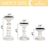 Romadedi Wood Candle Holders for Pillar Candles - Set of 3 Tall Farmhouse Wooden Candlestick Holder, Rustic Candle Stand for Fireplace Mantle Shelf Table Home Decor, Brown Whitewashed 3.9"/6"/ 8.3" Romadedi