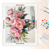 Peony Bloom Paint by Numbers Kit for Adults - DIY Pink Flowers in Glass Vase and Petals Falling Painting on Canvas 16x20 Inches, Acrylic Paint Set for Beginners, Art for Home Decoration Gift TAOPAOLAB