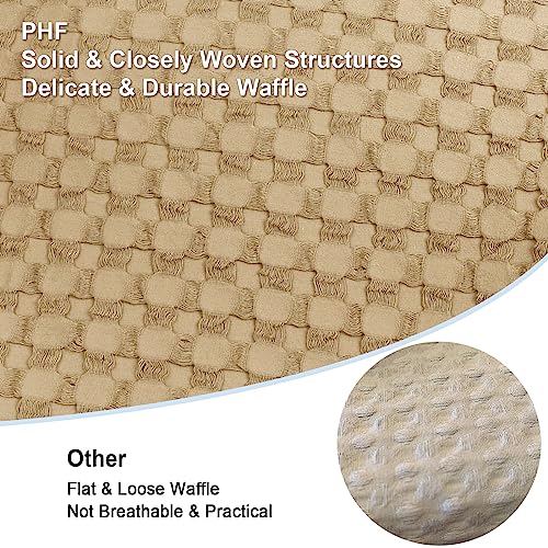 PHF 100% Cotton Waffle Duvet Cover Full, Ultra Soft Skin-Friendly Duvet Cover Set for All Season, Luxury Decorative Textured Comforter Cover with Pillow Shams Bedding Collection, 80"x90", Khaki PHF