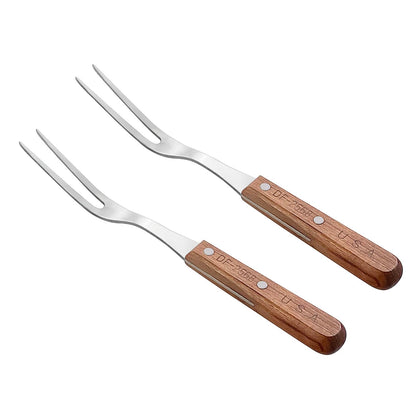 Sunrise Kitchen Supply Stainless Steel Turner Spatula & Meat Fork with Wood Handle (10.5" Fork (2 pack))