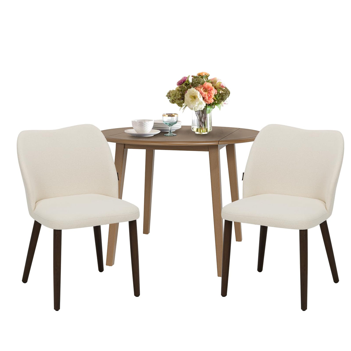 COLAMY 3-Piece Extendable Dining Table Set for 2, 36" Kitchen Round Wood Table with 2 Wooden Dining Room Chairs,Light Brown/Beige COLAMY