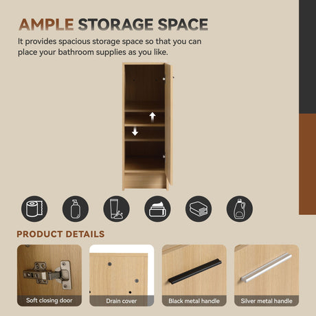 Slim Freestanding Bathroom Storage Cabinet - Light Oak HouseOfZazla