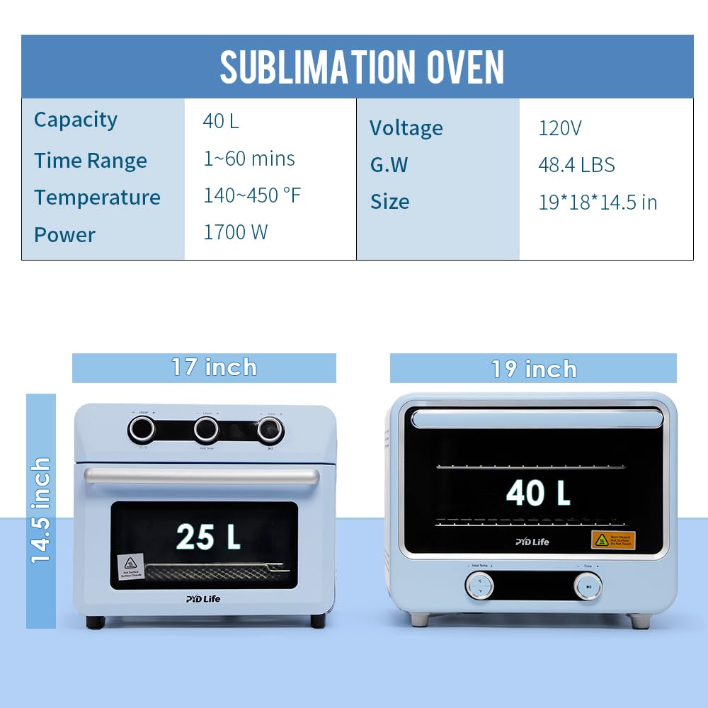 PYD Life Sublimation Oven Machine 40 L 120 V 1700 W Light Blue Convection Oven for Sublimation Blanks Tumblers Mugs Water Bottles Cups Bulk Printing