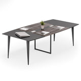 LITTLE TREE 8FT Conference Room Table, 94.48L x 47.21W x 29.52H Boat Shaped Meeting Table, Grey&Black LITTLE TREE