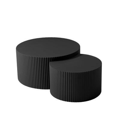 31.5" Round Wood Coffee Table Set of 2, Wood Circle Embossed Design Coffee Table Coffee Table ＆ End Table Side Table for Living Room,No Need Assembly (Black) JASONBLUE