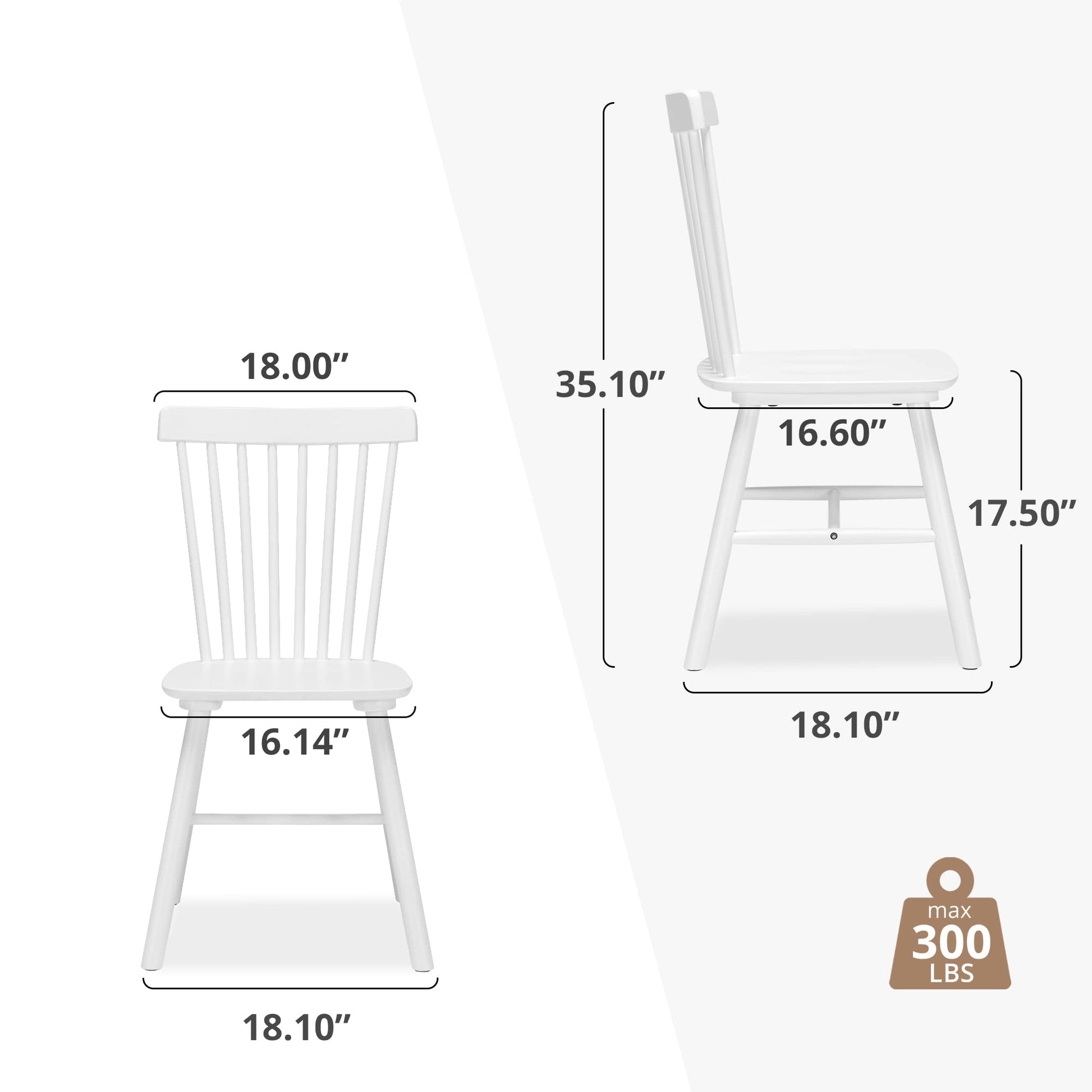 LUE BONA 4PC 18" White Windsor Dining Chairs Set, Spindle Back Wood Dining Chair, Sturdy Solid Hardwood Construction, Easy Assembly, Ideal for Kitchen and Dining Room - WoodArtSupply