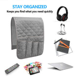 Sofa Armrest Organizer Non-Slip Arm Chair Bedside Caddy Storage Organizer for Recliner Couch with 5 Pockets for Cell Phone TV Remote Control Magazines(Grey) AUVCAS