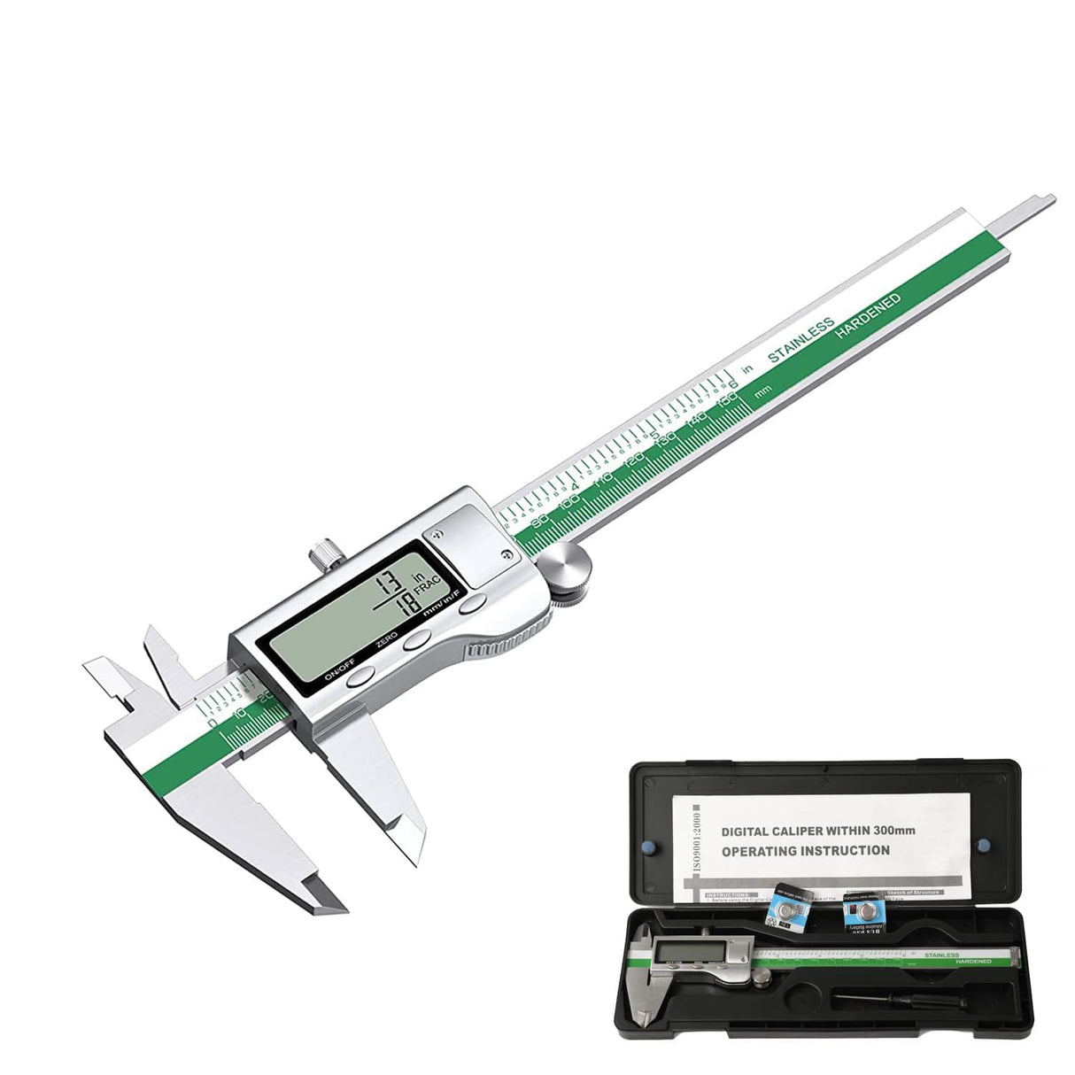 HDLNAK Digital Vernier Caliper Measuring Tool with Large LCD Screen, Stainless Steel Vernier Caliper Digital Micrometer, Easy Switch from Inch Metric Fraction, 6 Inch Caliper Tool for Household/DIY HDLNKAK