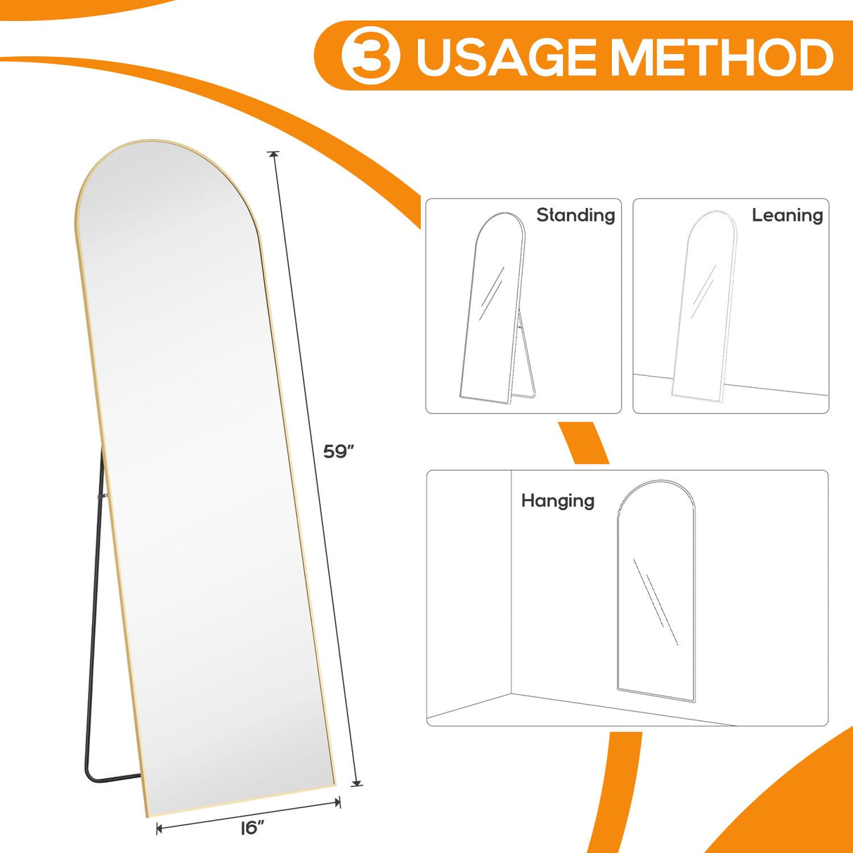 Arched Mirror Full Length, Upgraded 16"x59" Body Wall Mirrors with Shatter-Proof Glass, Floor Standing, Hanging or Leaning, Tall Arch Mirror with Stand Aluminum Alloy Frame for Bedroom Cloakroom Aidoly