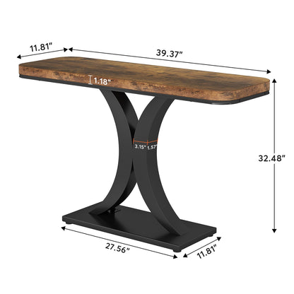 Tribesigns Industrial Console Table, 40 inch Narrow Entryway Foyer Table with Geometric Base, Rustic Hallway Accent Table for Living Room, Entrance - WoodArtSupply