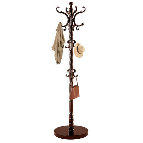 ZIECUKU Wooden Coat Rack Freestanding, Solid Wood Coat Rack Stand with 14 Hooks, Vintage Heavy Duty Standing Coat, Sturdy Jacket Hanger Tree Stand for Corner, Office, Entryway ZIECUKU
